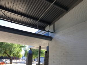 Pigeons used to sit over this outdoor cafeteria and drop bombs on students.