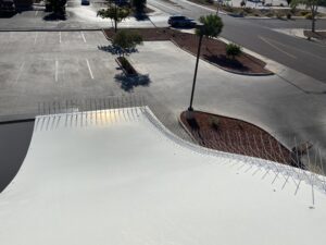 Pigeon spikes installed on a commercial rooftop edge by the Pigeonpros